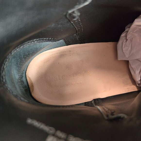 Kate Spade Moto Ankle Boots 8 Black Suede Low Block Heel Dressy Chic Bow Booties - Picture 13 of 13